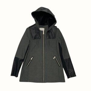 BCBGeneration Grey and Black Faux Leather Hooded Women's Jacket Sz Small